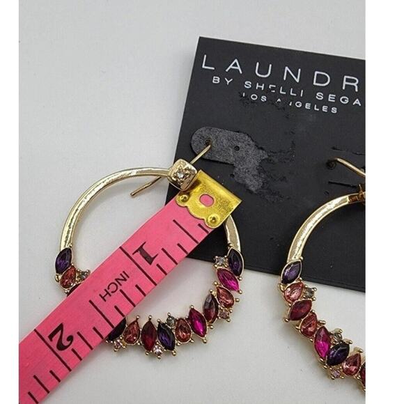 Laundry by Shelli Segal Gold Tone Multicolor Stone Drop Dangle Hook Earrings 2" - Picture 4 of 4